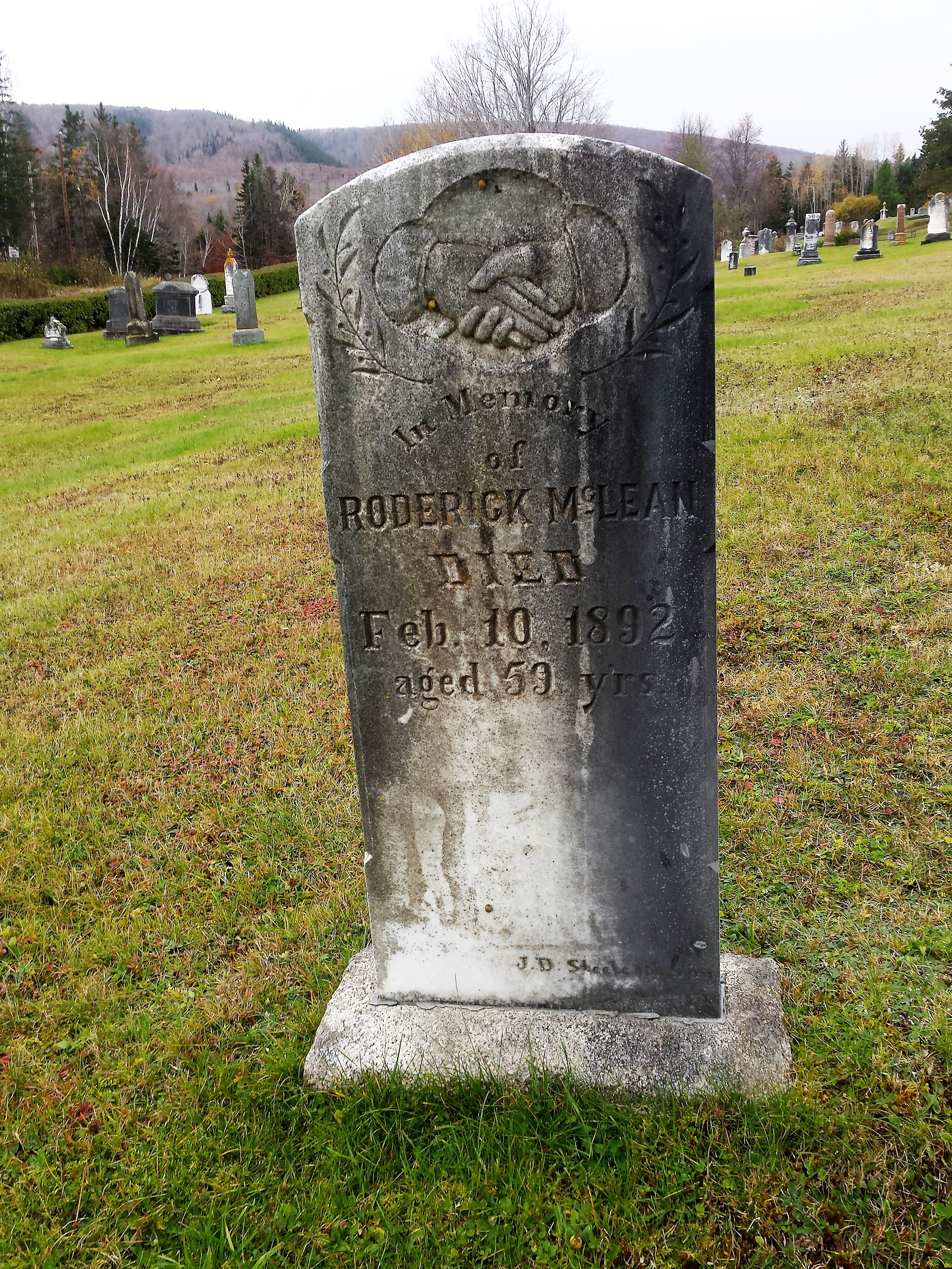 Photo of headstones/Roderick McLean d1892 hdstn Stewartdale cem CB NS